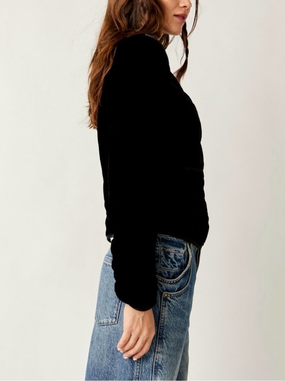 Free People Becky Jacket Black Velvet Button-Front Blazer with Gold Buttons XS - Picture 8 of 13